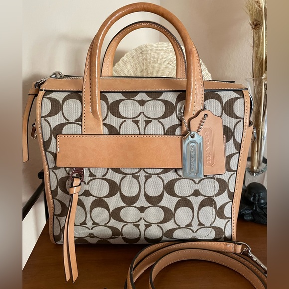 Coach Handbags - COACH Bleecker Riley Signature Jacquard/Vachetta Leather Crossbody/Handbag